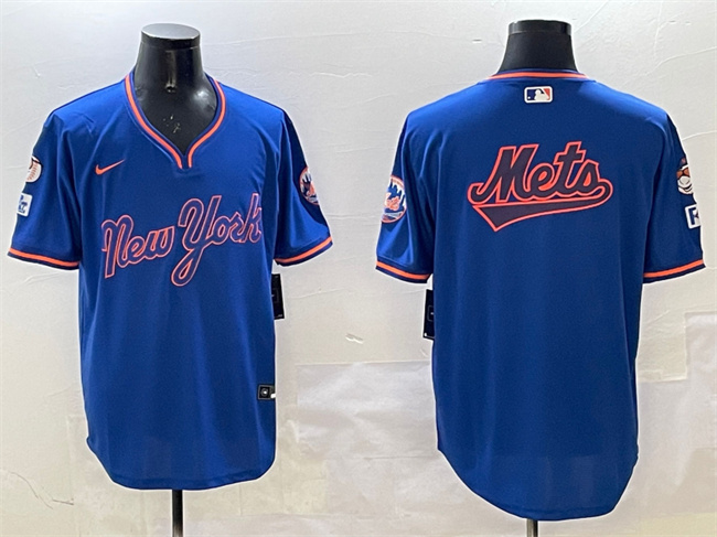 Men's New York Mets Team Big Logo Royal 2025 Spring Training Stitched Baseball Jerseyv
